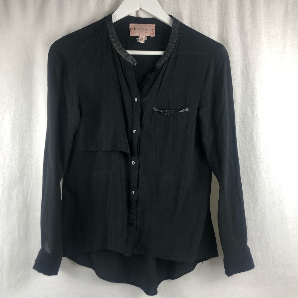 PHILOSOPHY black faux leather trim shirt